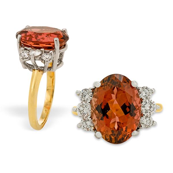 Persimon Colored Tourmaline Ring w/ Diamonds