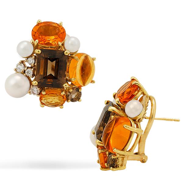 18k Yellow Gold Earrings w/ Mixed Stones and Pearls