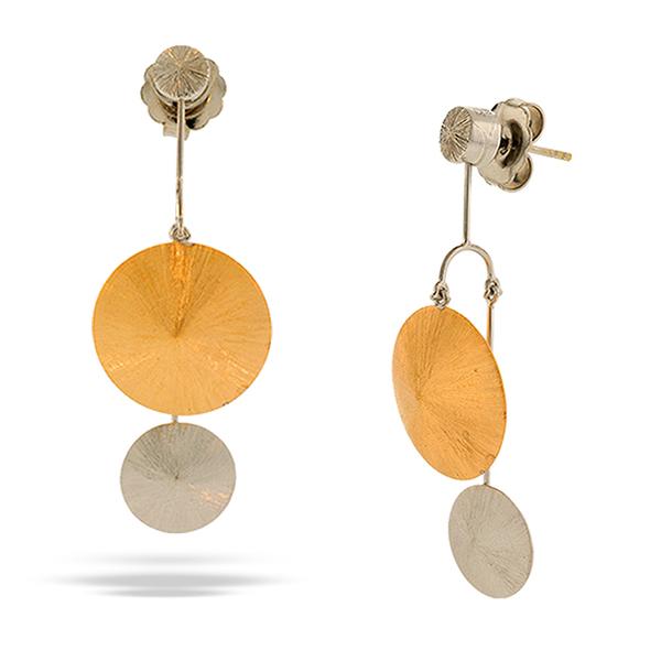 18k  6mm Button Top 12mm WG 18mm PG Earring Jacket  Engraved Circles