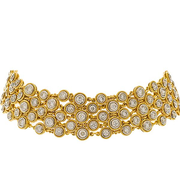 Mesh 18k Yellow Gold and Bezel Set Diamond Bracelet