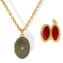 Oval Locket 18k Yellow Gold with Blue Enamel and Diamond