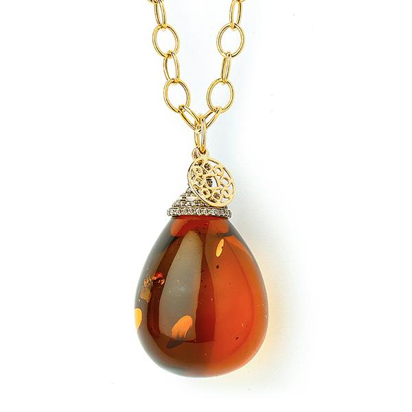 18KT. LARGE NATURAL AMBER DROP PENDANT