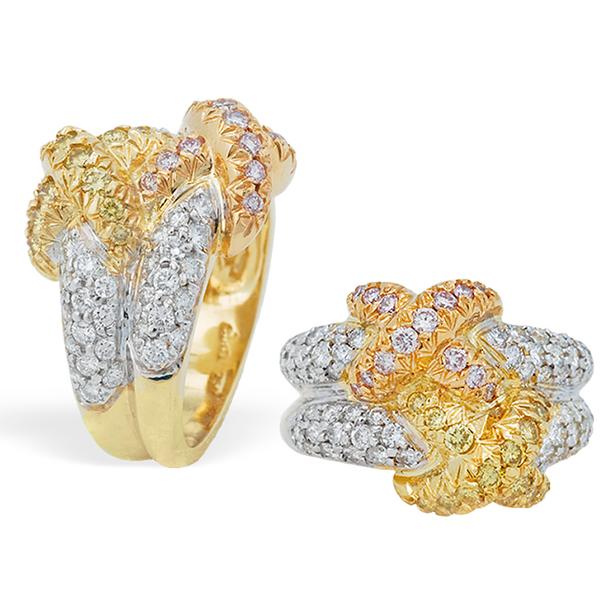 White, Pink, and Yellow Diamond Ring