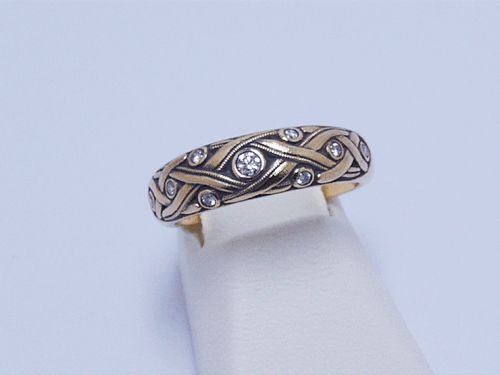 Alex Sepkus 18k Yellow Gold Vine Ring 9 Diamonds (.14ct)