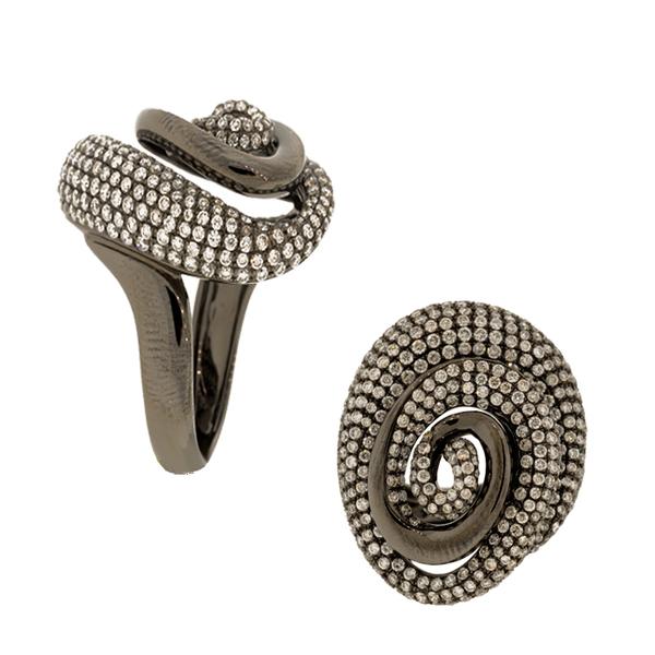 18kt. BLACK RHODIUM SPIRAL DIAMOND RING, WITH 3.82CTS. T.W