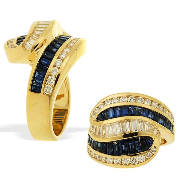 Charles Krypell Blue Sapphire and Diamond Swirl Ring