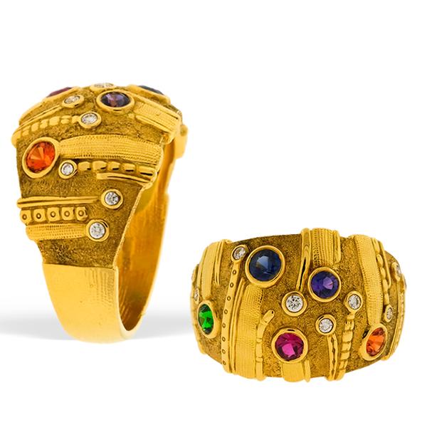Alex Sepkus, 'Seagrass'. 18kt dome ring, Diamonds, Sapphires.