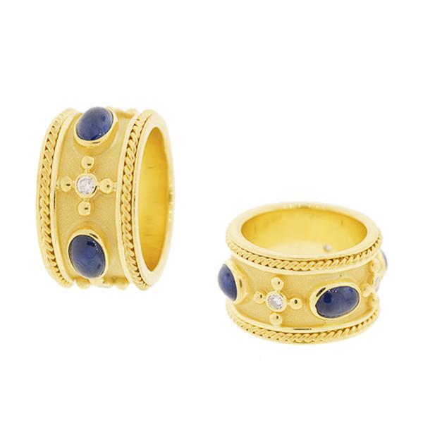 18KT YELLOW GOLD CIGAR BAND WITH SAPH/DIA.