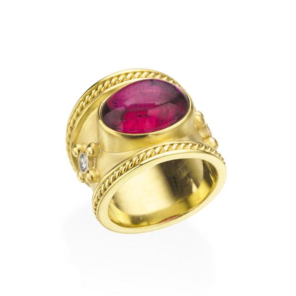 18KT.YELLOW GOLD CIGAR BAND WITH PINK TOURMALINE, 9.13