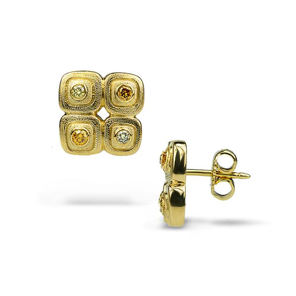 18KY DIAMOND PEPBLE STUDS WITH NATURAL COLOR DIA'S