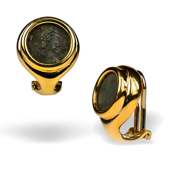 15mm Double Bezel Coin Earrings with 18k Yellow Gold