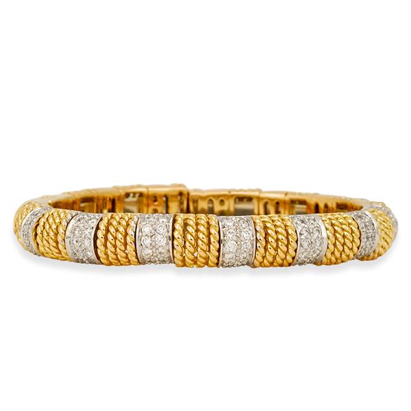 18k Two Toned Gold and Diamond Flex Cuff