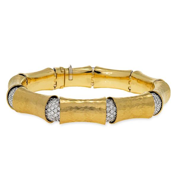 18k YG 10mm Wide Bamboo Link Pave'
Diamond 3.72cts. WG