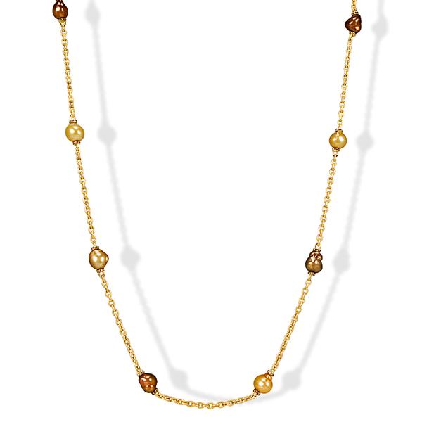 Yvel 18k, South Sea Pearls and Cognac Diamond Necklace