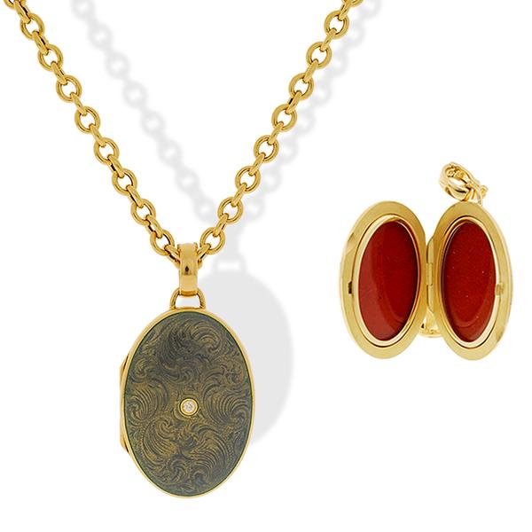 Oval Locket 18k Yellow Gold with Blue Enamel and Diamond