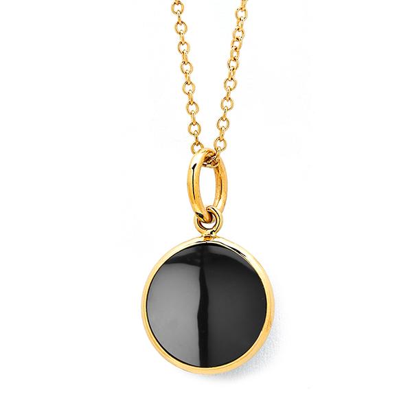 18KT. YELLOW GOLD BEZEL SET BLACK SPINEL PENDANT. 10MM