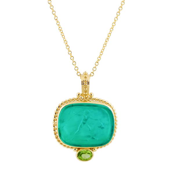 18KT,VERTICAL BLUE/GREEN MURANO GLASS ENHANCER