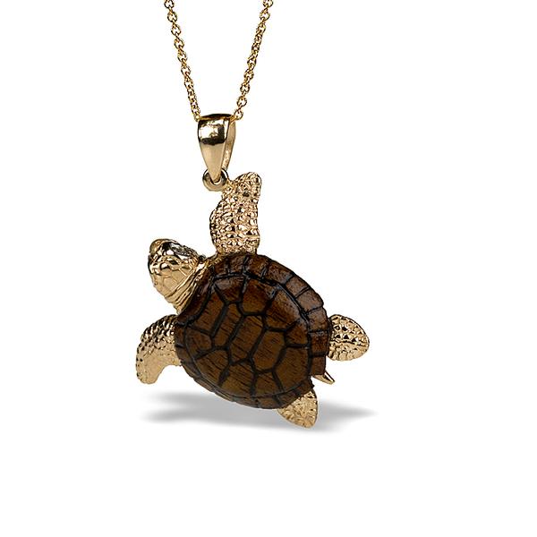 14k and Teak Sea Turtle Pendant